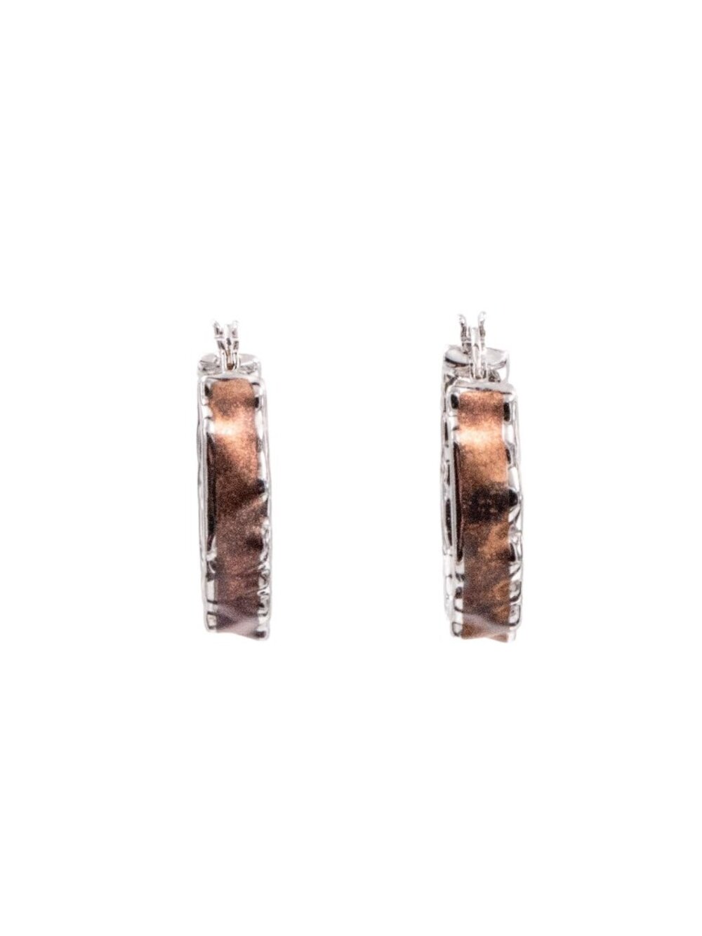 Sterling Silver Brown Enamel 1 Inch Wavy Hoop Earrings